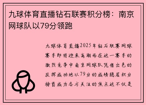 九球体育直播钻石联赛积分榜：南京网球队以79分领跑